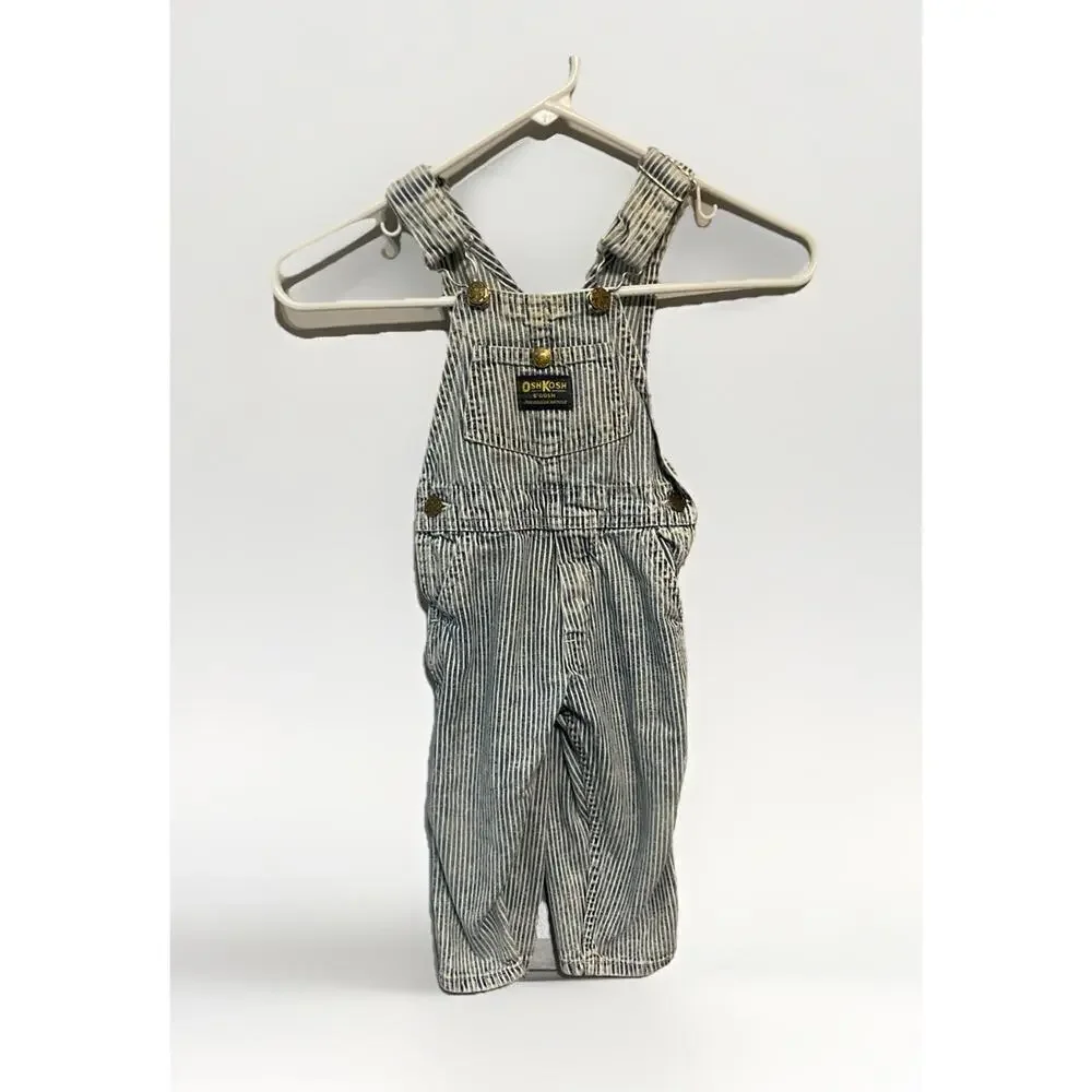 Vintage OshKosh Overalls‎ Light Blue White Stripe 2t Vestbak